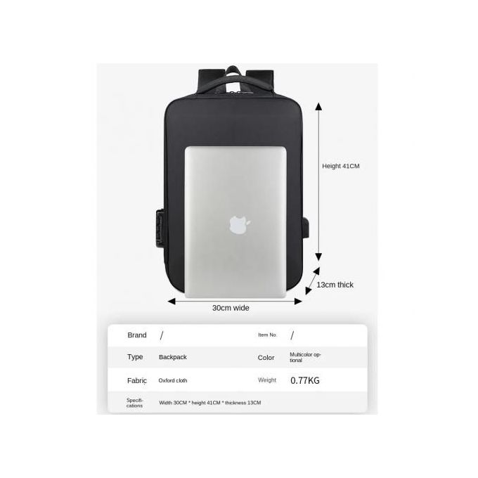 Sac à dos pour affaire voyage, Cartable étanche pour Pc portable + port USB, bag